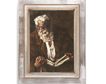 Old Man Reading by Octav Bancila Print Wall Art - Stretched Canvas - Realist Portrait Art - Reader's Gift - Father's Gift - HS1492