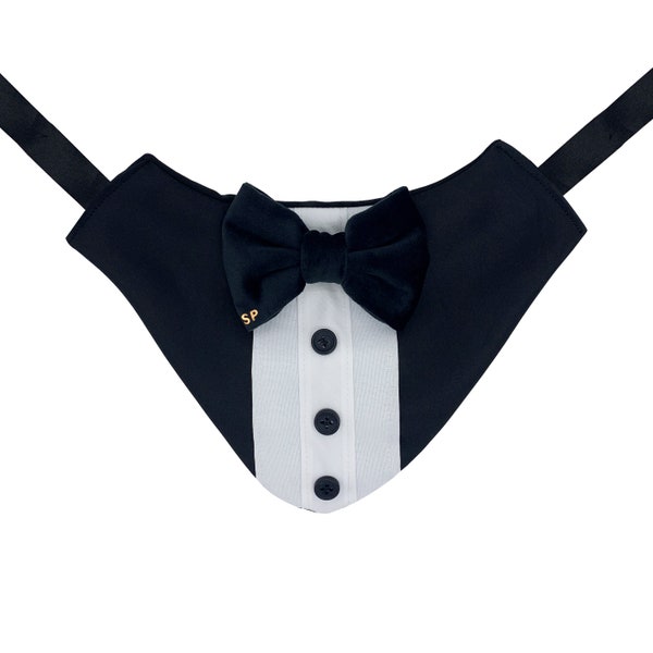 Dog Wedding Bandana, Black Dog Tuxedo Bandana, Dog Tuxedo, Bow Tie Dog Tuxedo, Dog Wedding attire, Dog Wedding Tuxedo, Bow Tuxedo