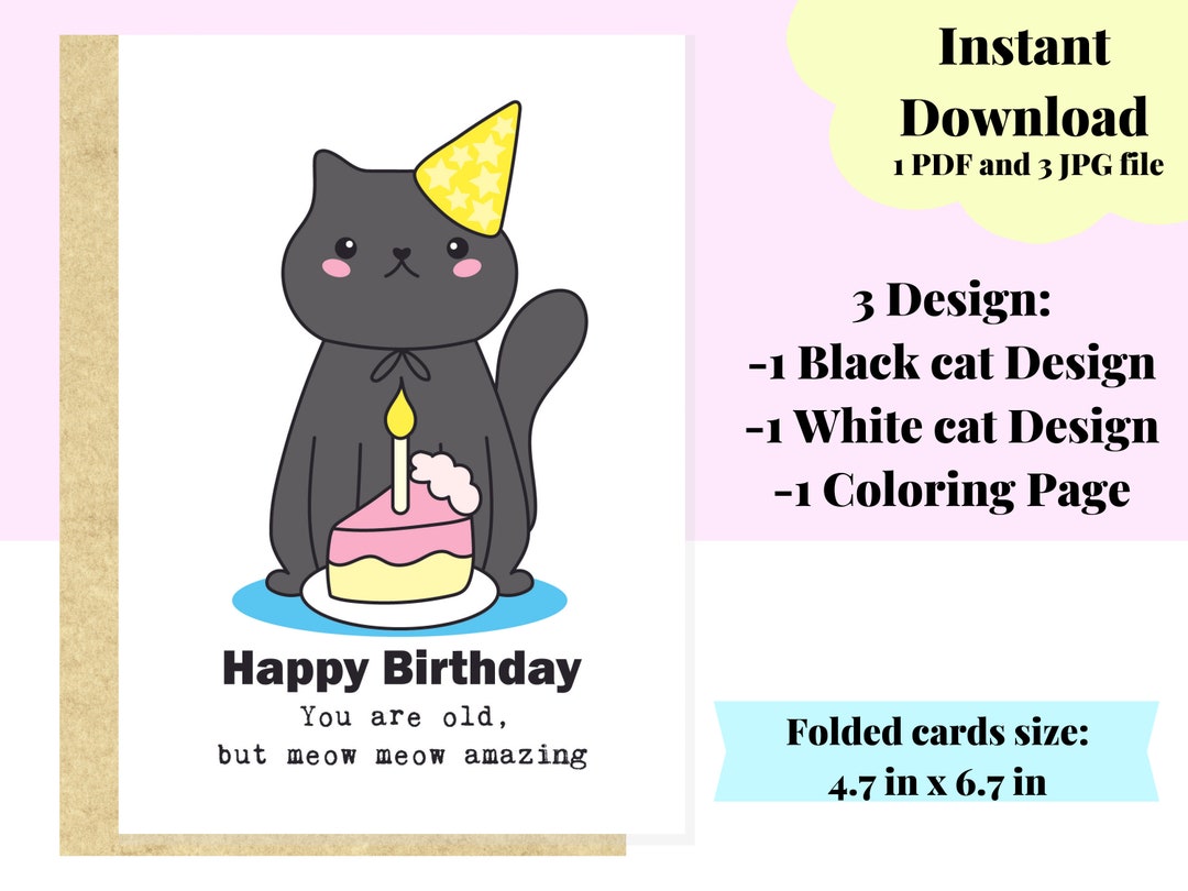 Printable Cat Birthday Card Happy Birthday Funny Card - Etsy