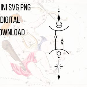 Tweelingen sterrenbeeld symbool Blackwork Tattoo Heilige Geometrie Horoscoop ontwerp Mystic Constellation SVG PNG digitaal downloadbestand Tweelingen Tattoo