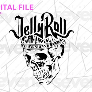 Jelly Roll Country Music Singer Skull SVG PNG Arquivo de corte digital para camisetas, decalques, artesanato e muito mais da JellyRoll Tour Concert