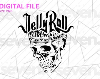 Jelly Roll Country Music Singer Skull SVG PNG Digital Cut File for JellyRoll Tour Concert T Shirts Decals Crafts and more