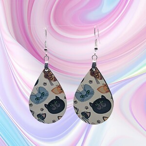Multiple Cat Faces Earrings on White Background | Cat Lover Jewelry | Unique Gift for Her