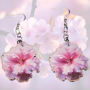 Gorgeous Pink & Purple Floral Earrings - Lightweight Basswood with Silvertone Hooks - Handcrafted Floral Jewelry