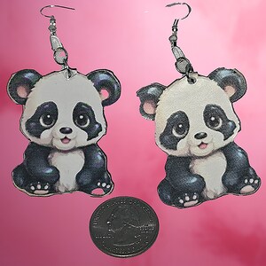Adorable Panda Bear Earrings | Double-Sided High-Res Graphic | Silver-Colored Findings | Handmade Cute Jewelry