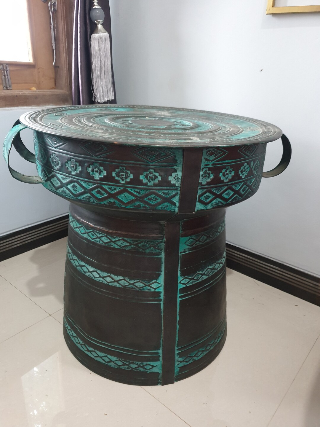 Vintage Copper Table Unique Table Ventage Table Green Tortois Table