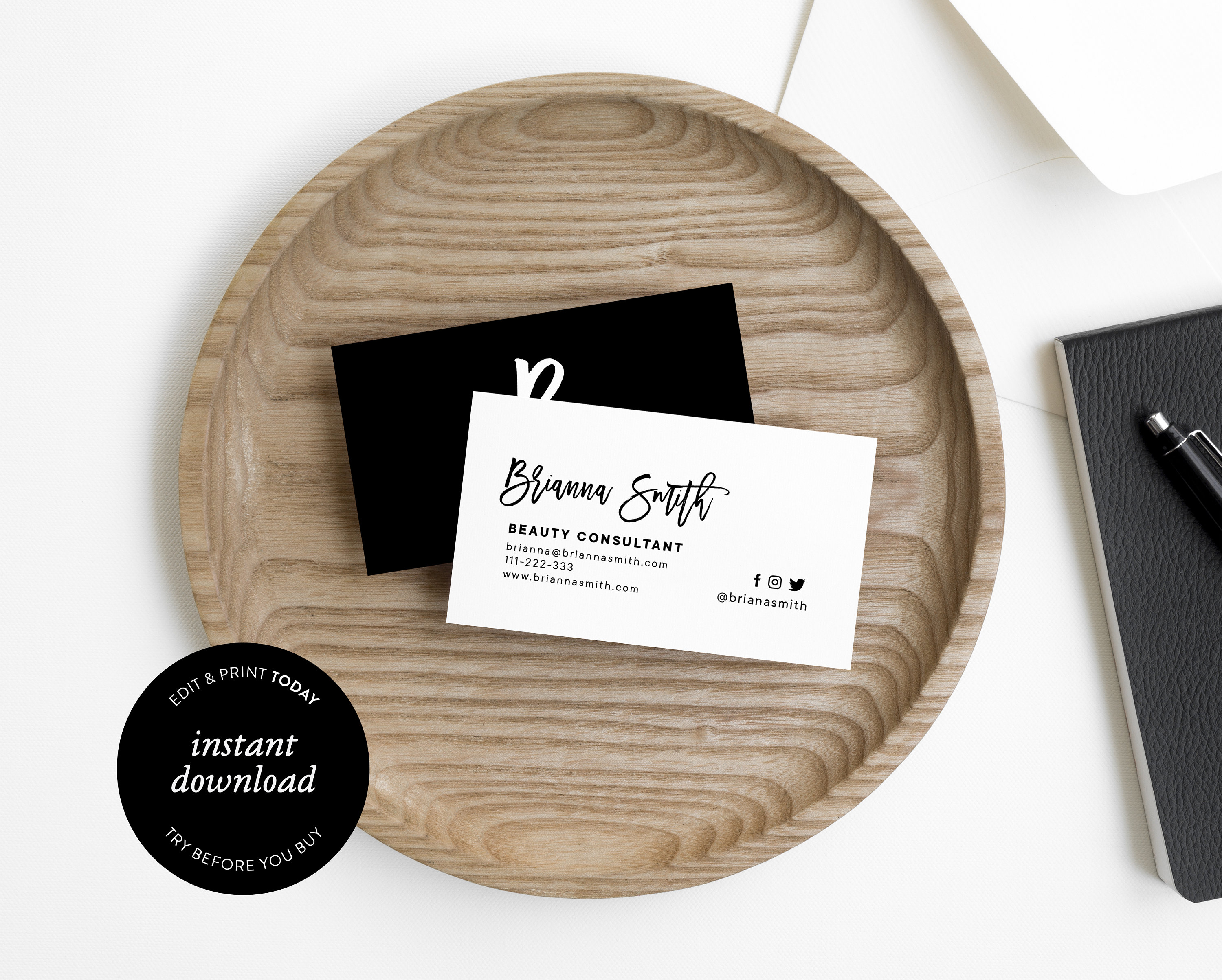 Editable Business Card Template Etsy Marketing Modern Etsy