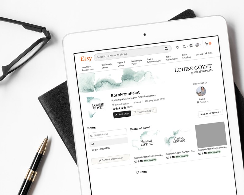 Etsy Shop Set Watercolor Etsy Shop Branding DIY Easy to Etsy