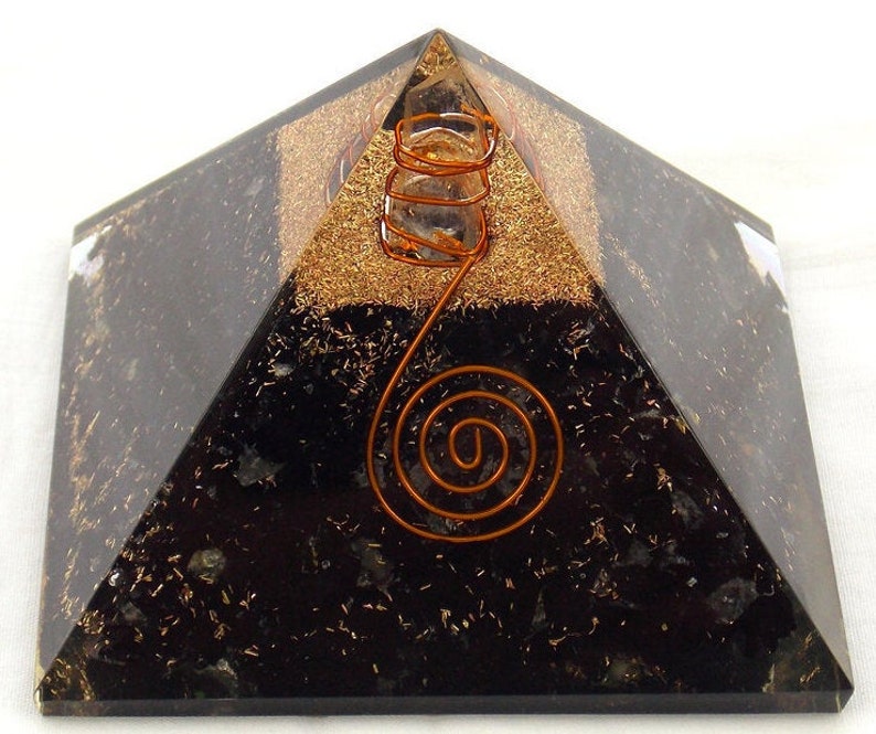 Natural Crystal Orgone Pyramid Tourmaline and Selenite Crystal Energy Generator EMF Protection Reiki Healing Chakra Pyramid