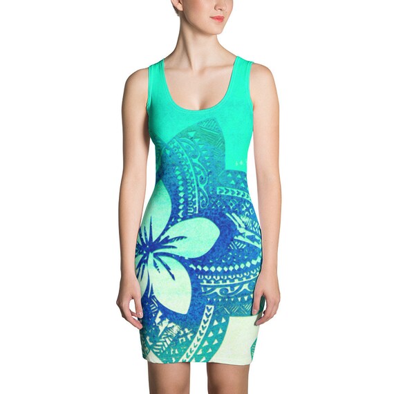 Polynesian Sublimation Cut & Sew Dress Oceanic Flora Aqua | Etsy