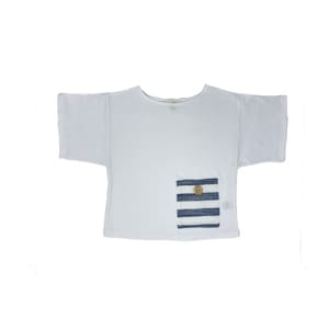 Boys White Short Sleeve T-Shirt with Striped Pocket- koochické