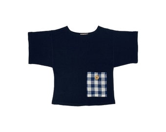 Boys Black Short Sleeve T-Shirt with Plaid Pocket- koochické