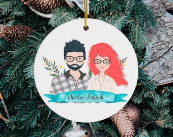 Personalized Couple Portrait Ornament: Anniversary Engagement Gift