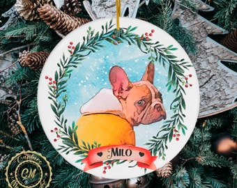 Personalized Dog Ornament: Watercolor Pet Portrait, Custom Memorial Gift
