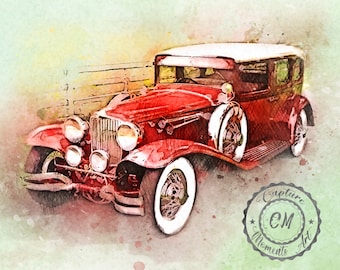 Custom Car Watercolor Painting: Car Lover Gift (Digital Art)