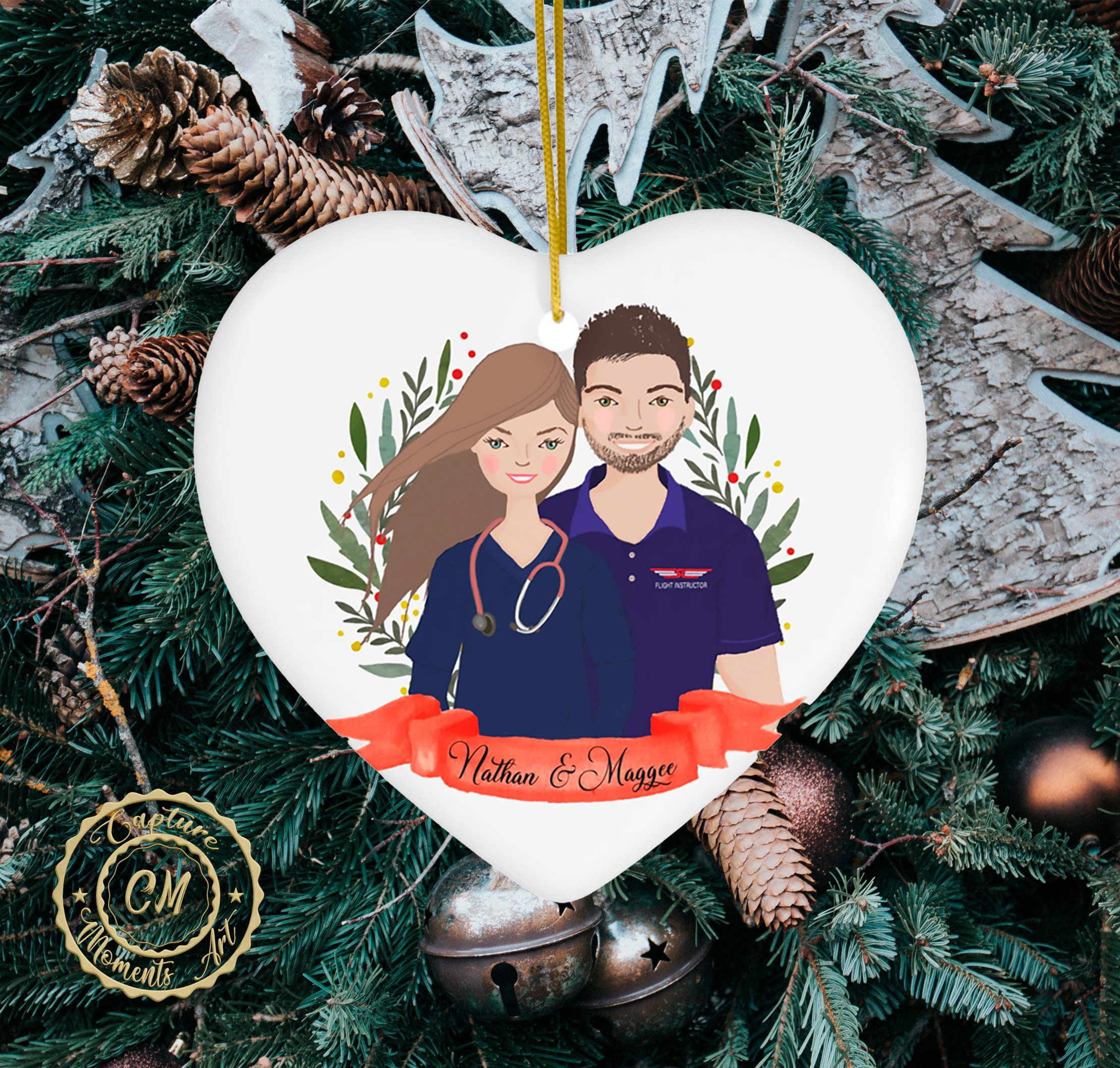 Custom Couple's First Christmas Ornament - Personalized Keepsake for 2024 Holiday Season
