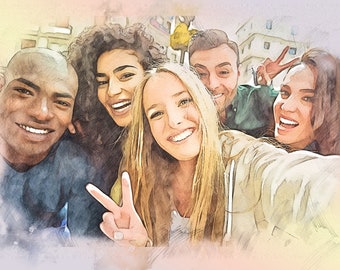 Custom Watercolor Portrait, Family Portrait, Custom Portrait Painting From Photo, Digital Art. Best Friend Gifts