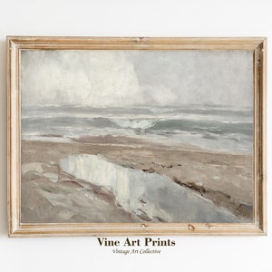 Vintage Coastal Wall Art, Digital Beach Landscape Print, Neutral Ocean Wall Decor, Seascape Printable Art, Minimalist Shore Poster