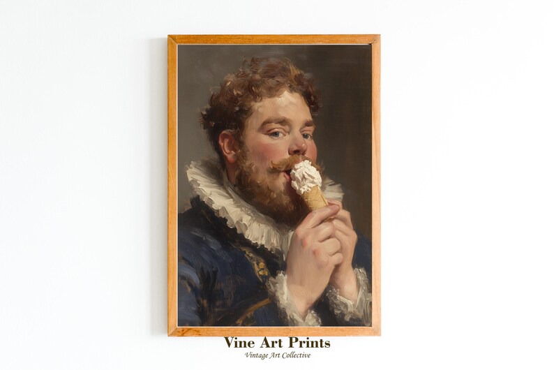 Funny Renaissance Portrait Digital Wall Art, Ice Cream Lover Retro ...