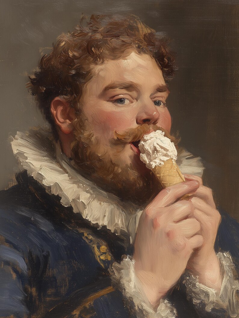 Having Fun Renaissance Funny Renaissance Portrait Digital Wall Art, Ice Cream Lover Retro ...