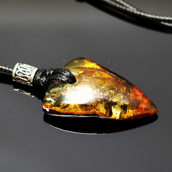 Amber shark tooth necklace, Gift for him, Unisex amber pendant, Triangle tooth pendant