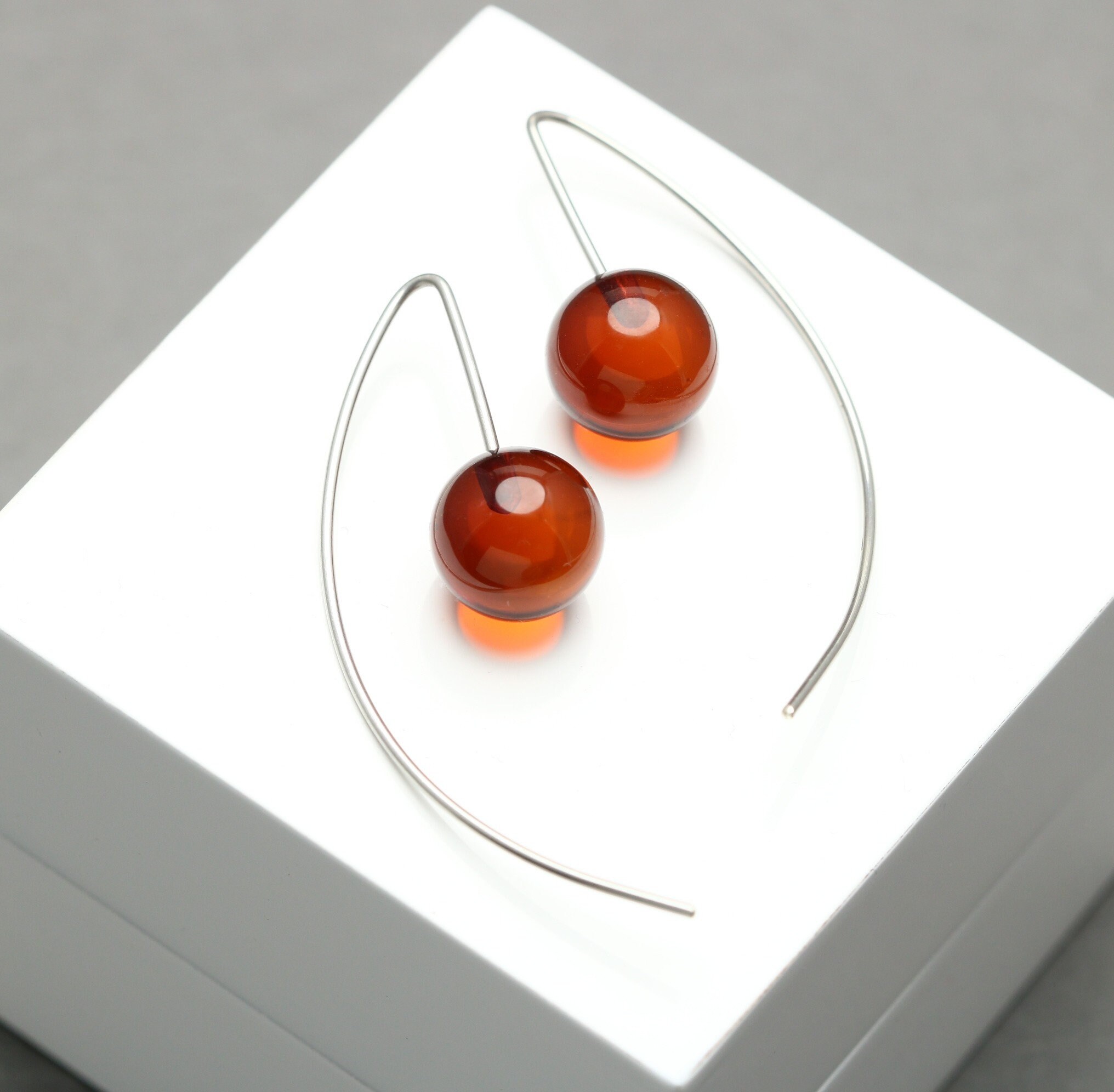 Orecchini In Argento 925 Con Ambra E Ciliegie - Pendenti A Farfalla