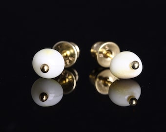 White amber stud earrings, Baltic amber, Gold plated Silver studs