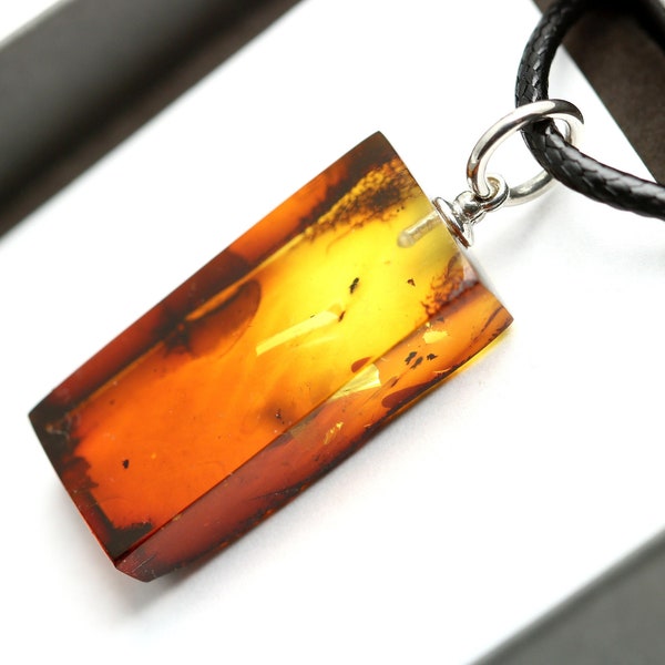 Pendant for man, natural amber necklace for men, silver, adjustable necklace