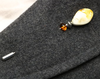 White amber brooche, Amber pin