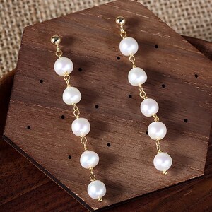 Handmade Gold-Plated Freshwater Pearl Dangle Earrings with S925 Silver Post