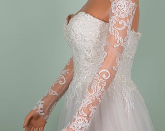 Ivory Lace Detachable Sleeves Floral Tulle Off Shoulder Bridal Arm Sleeves