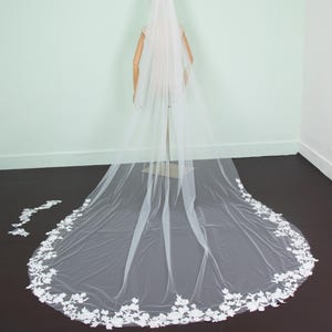 Tulle and cotton lace embroidery Delicate Lace Wedding Veil Cathedral,Embroidery Lace Veil, Handmade Customized Veil in All Colors Size