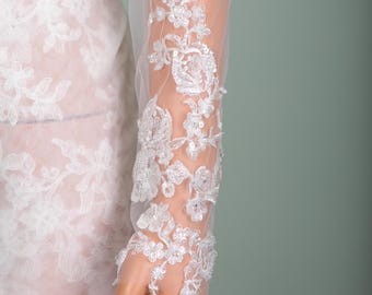Tight Lace Bridal Sleeves, Sheer Bicep Wedding Sleeves