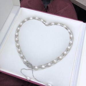 Natural Freshwater Pearl Necklace for Women - Rice-Shaped Pearls, Dainty OT Clasp, Short Chain, Elegant Layering Piece, Minimalist Jewelry
