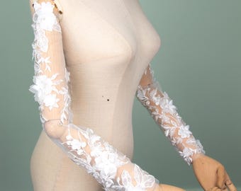 3D Floral Lace Bridal Sleeves: Sheer Tulle Wedding Arm Cover