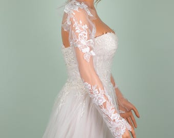 Detachable Floral Bridal Sleeves, Ivory Illusion Lace Sleeves