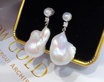 Baroque Pearl Drop Earrings: S925 Sterling Silver, Natural Freshwater Pearl