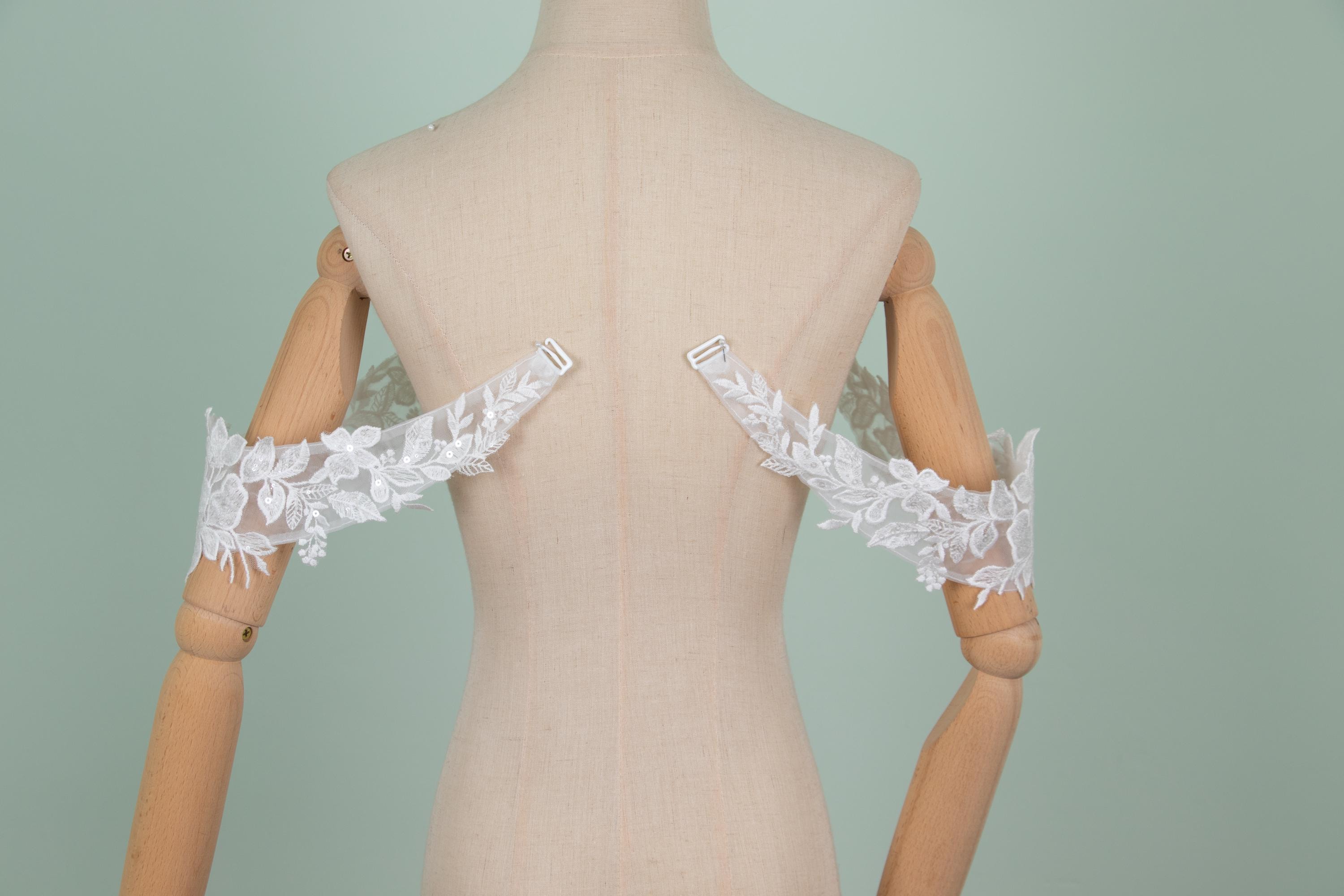 lace straps to add to wedding dress Sparkly Straps Beaded Lace Wedding Dress Light Ivory
