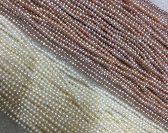 2mm AAA Freshwater Pearl Strand: White, Purple Near-Round Beads