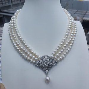 Real Freshwater Pearl 3-Layer Choker Necklace: Bridal Wedding Jewelry