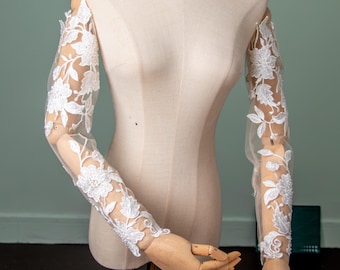 Handmade Lace Applique Wedding Sleeves: Custom Fit Tulle Sleeves