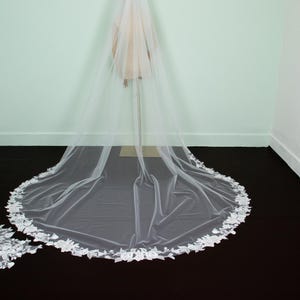Tulle and cotton lace embroidery Delicate Lace Wedding Veil Cathedral,Embroidery Lace Veil, Handmade Customized Veil in All Colors Size