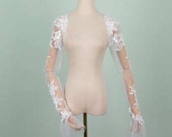 Custom Lace Applique Tulle Wedding Sleeves, Handmade Sleeve Components