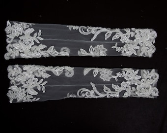 Beaded Lace Wedding Sleeves Long Sheer Bridal Gloves Handmade Custom