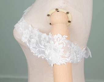 White Lace Applique Bridal Sleeve Off Shoulder Embroidered Tulle Arm Strap Wedding Dress Accessory