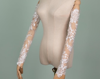 Tight Lace Bridal Sleeves, Long Sheer Wedding Gloves