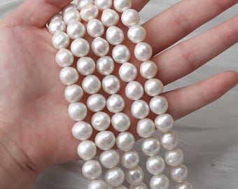 Hilo de perlas barrocas naturales de agua dulce Edison blancas AAA de 9 mm a 11 mm: cuentas redondas sueltas