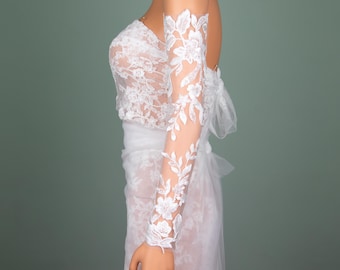White Lace Bridal Sleeves – Detachable Fingerless Wedding Gloves, Elegant Wedding Accessories