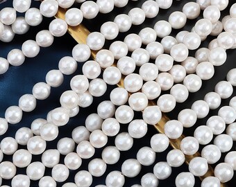 Hilo de perlas naturales de agua dulce barrocas redondas blancas AAA de 9 a 10 mm: fabricación de joyas al por mayor