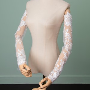 Ivory Lace Fingerless Bridal Sleeves: Custom Wedding Gloves